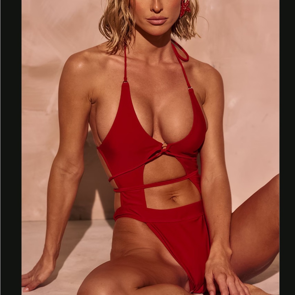 PrettyLittleThing Bold Red Cut-Out One Piece